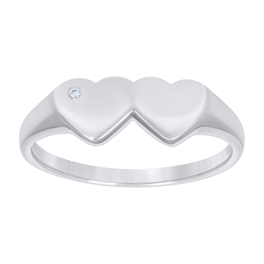 925 Sterling Silver Womens Cubic-Zirconia Double Heart Ring Size 8