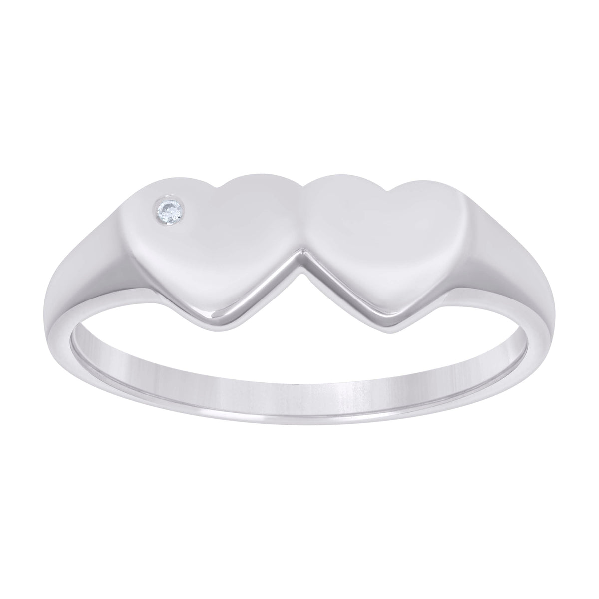 925 Sterling Silver Womens Cubic-Zirconia Double Heart Ring Size 9