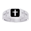 925 Sterling Silver Mens Black Enameled Cross Religious Ring Size 9