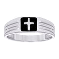 925 Sterling Silver Mens Black Enameled Cross Religious Ring Size 11