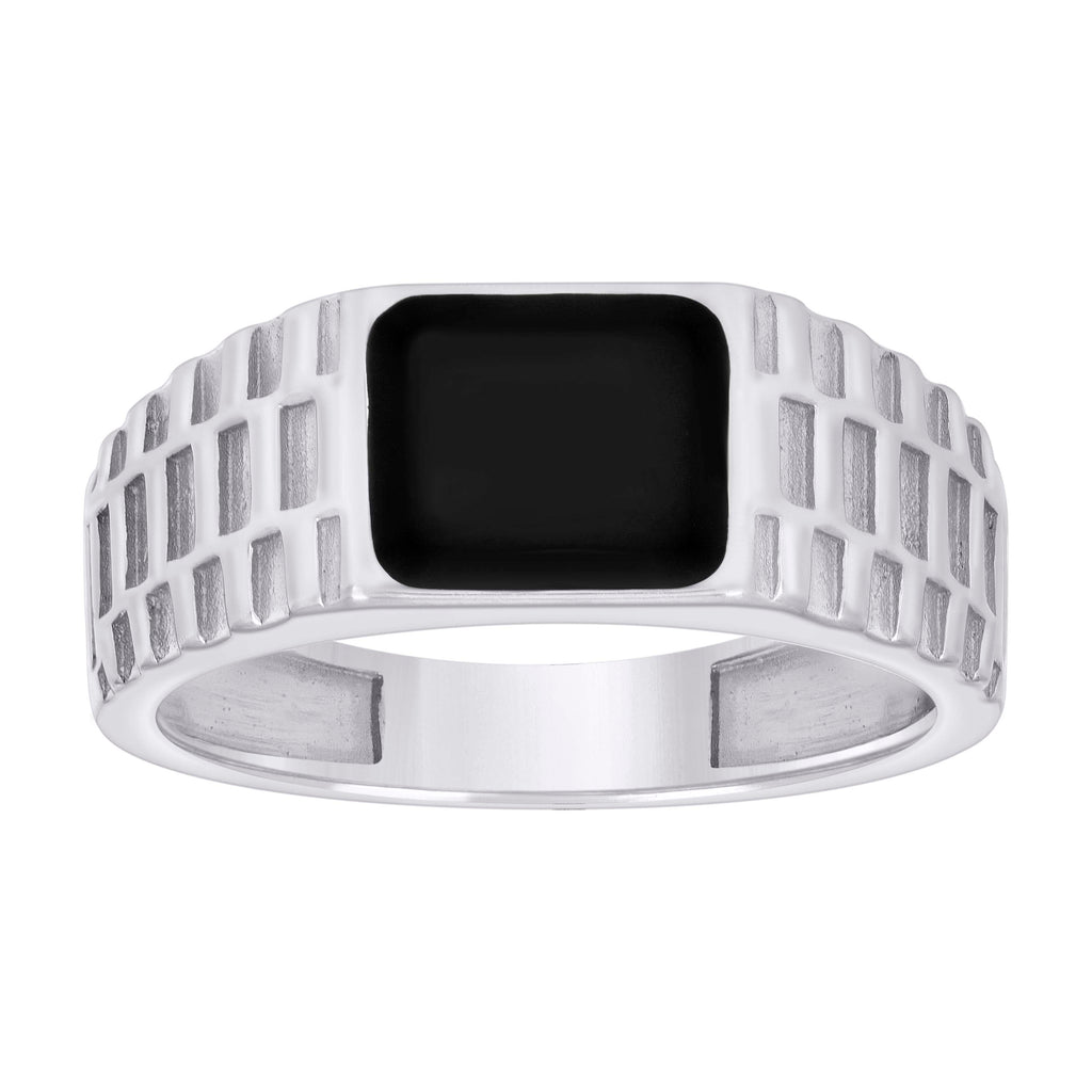 925 Sterling Silver Mens Black Enameled Square Head Fashion Ring Size 12