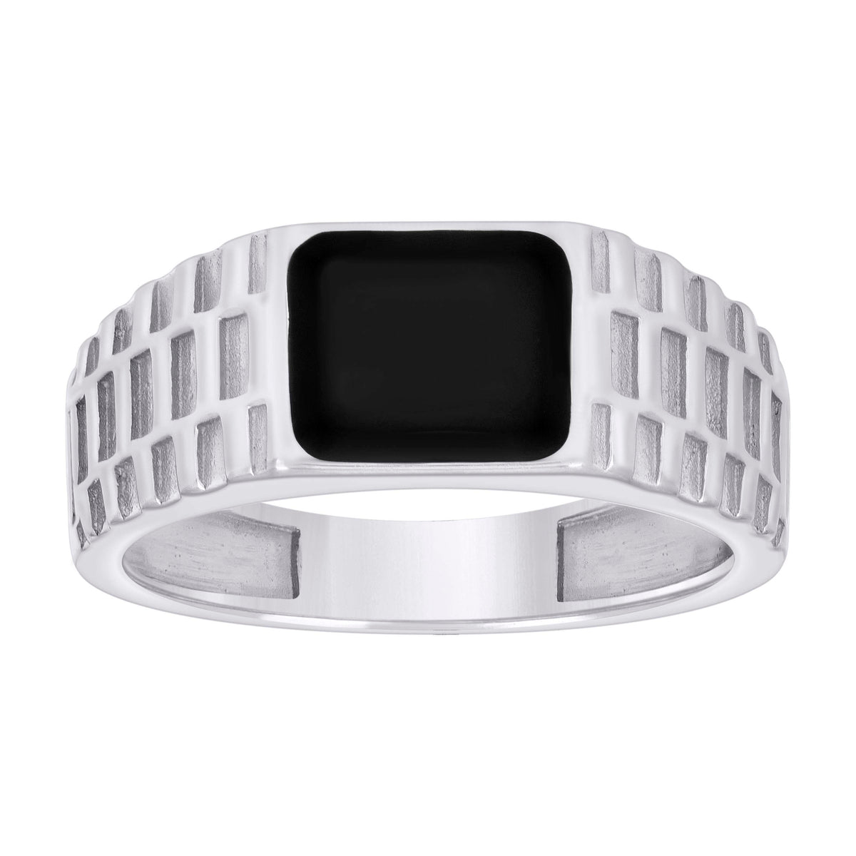 925 Sterling Silver Mens Black Enameled Square Head Fashion Ring Size 8