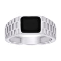 925 Sterling Silver Mens Black Enameled Square Head Fashion Ring Size 11