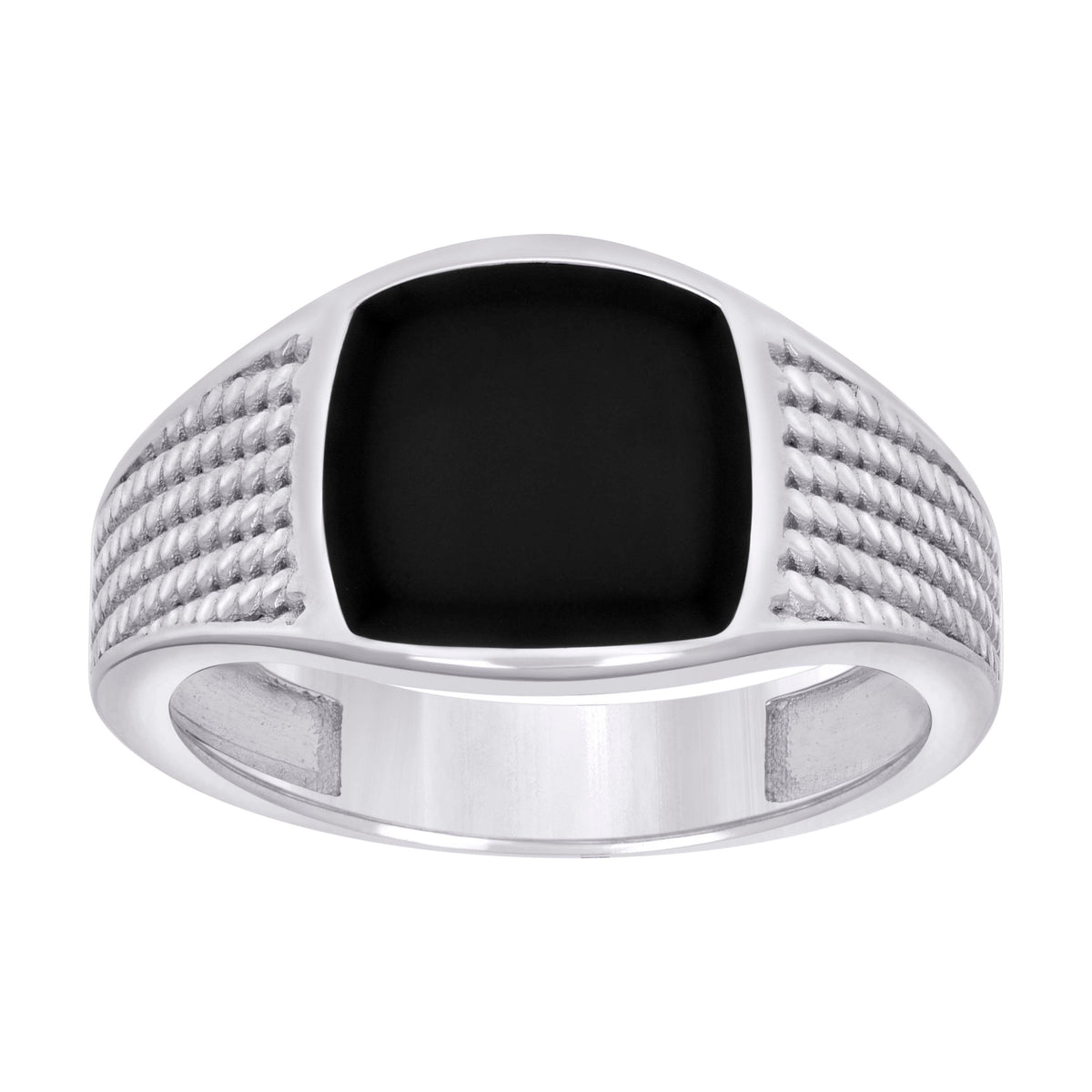 925 Sterling Silver Mens Black Enameled Square Head Fashion Ring Size 12