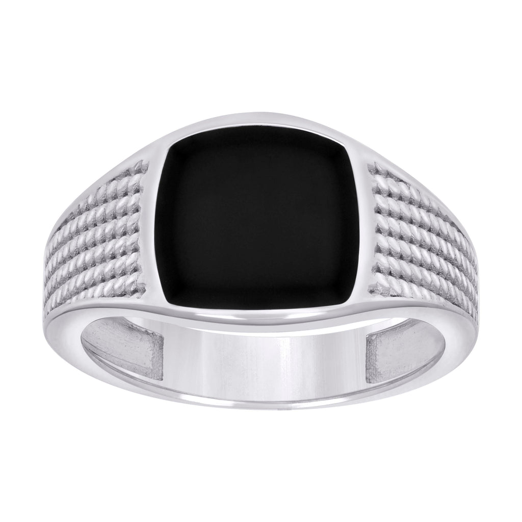 925 Sterling Silver Mens Black Enameled Square Head Fashion Ring Size 8