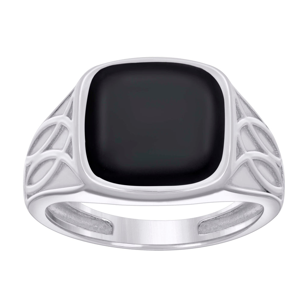 925 Sterling Silver Mens Black Enameled Square Head Fashion Ring