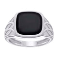 925 Sterling Silver Mens Black Enameled Square Head Fashion Ring
