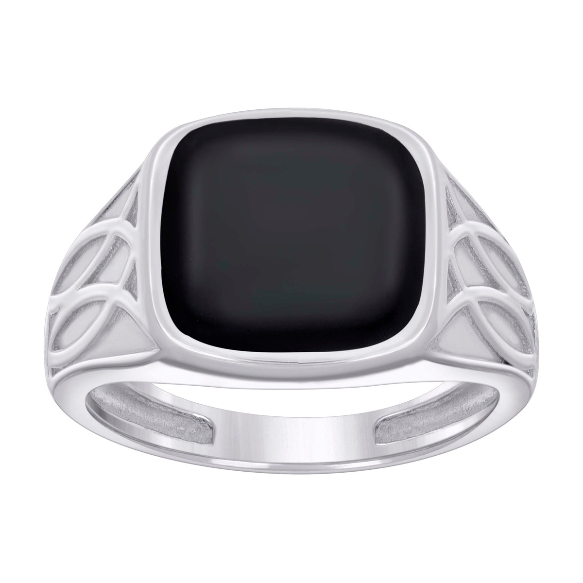 925 Sterling Silver Mens Black Enameled Square Head Fashion Ring Size 11