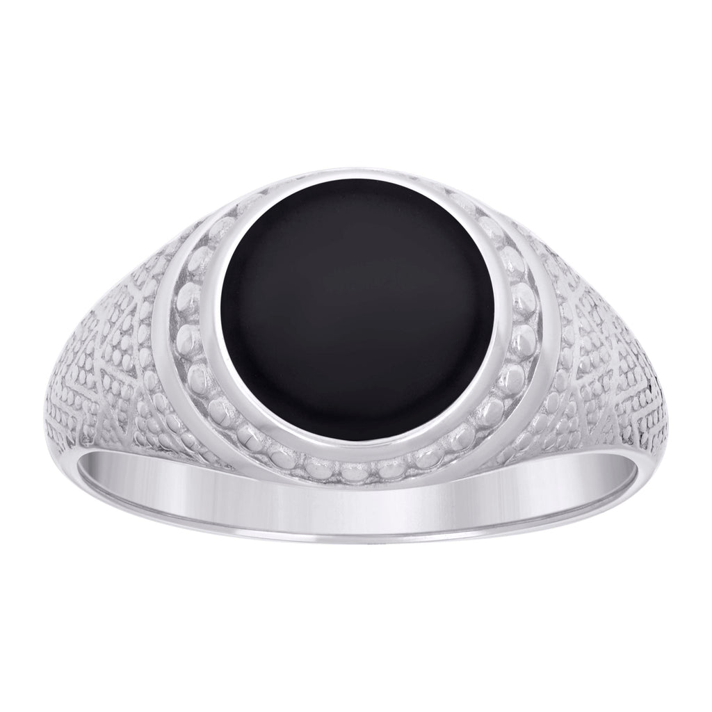 925 Sterling Silver Mens Black Enameled Round Head Fashion Ring Size 9
