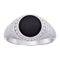 925 Sterling Silver Mens Black Enameled Round Head Fashion Ring Size 7