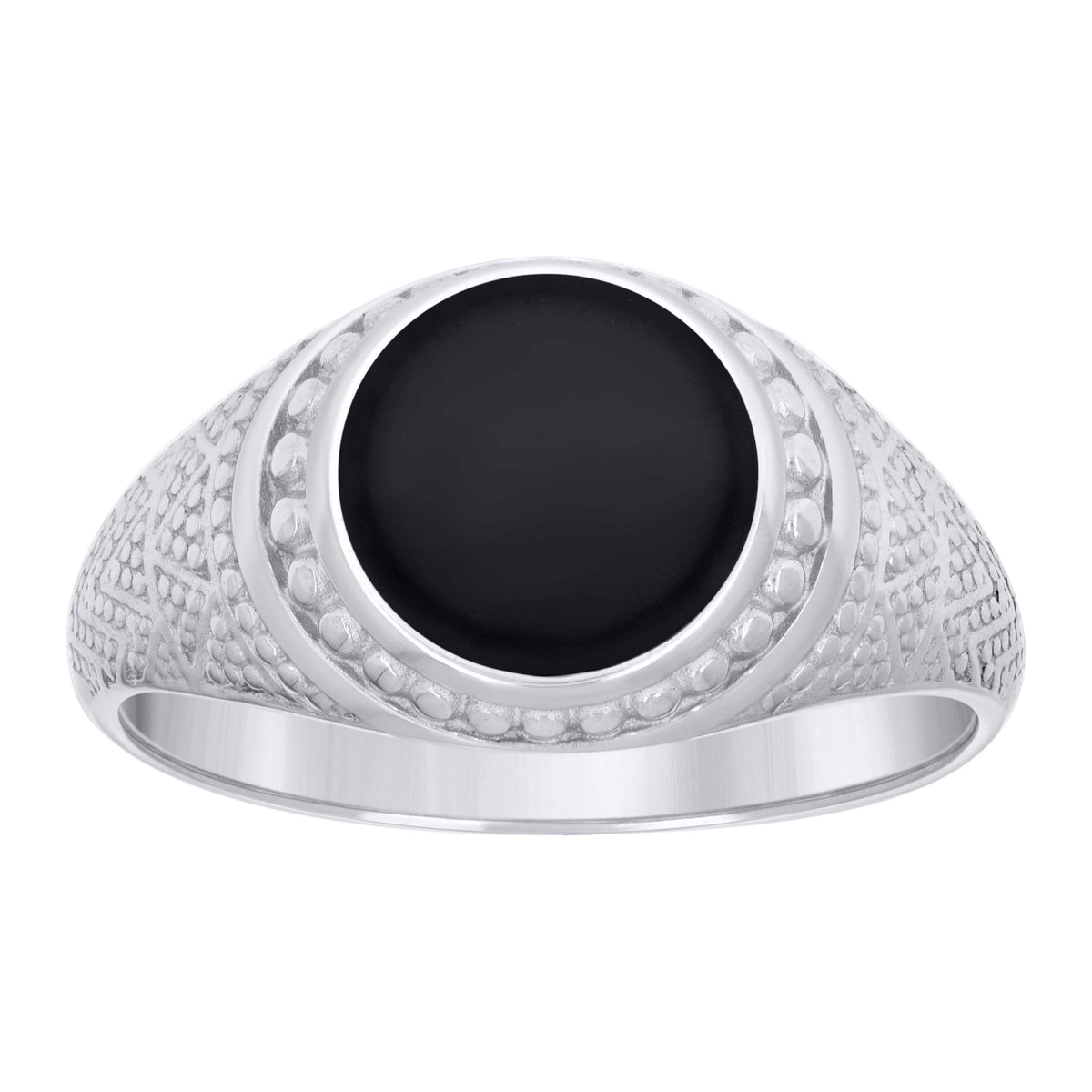 925 Sterling Silver Mens Black Enameled Round Head Fashion Ring Size 7
