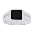 925 Sterling Silver Mens Black Enameled Square Head Fashion Ring