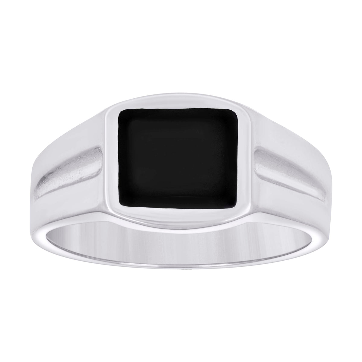 925 Sterling Silver Mens Black Enameled Square Head Fashion Ring Size 9