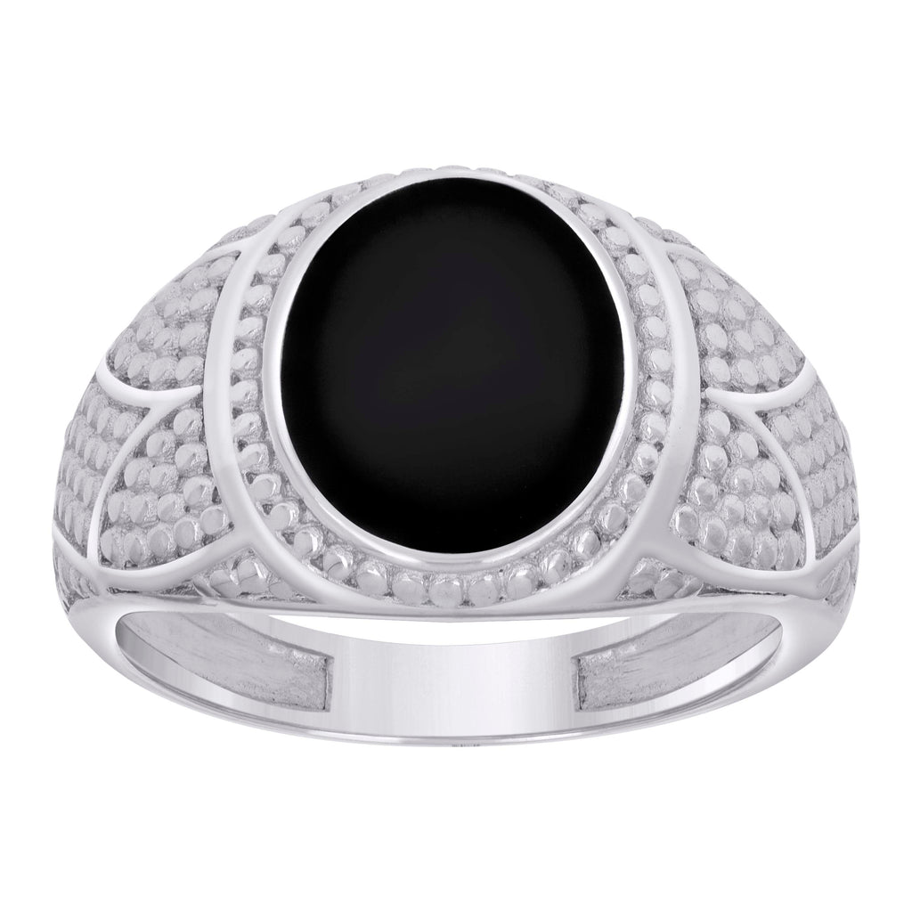 925 Sterling Silver Mens Black Enameled Oval Head Fashion Ring Size 8