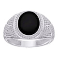 925 Sterling Silver Mens Black Enameled Oval Head Fashion Ring Size 7