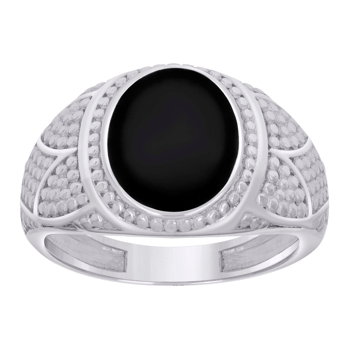 925 Sterling Silver Mens Black Enameled Oval Head Fashion Ring Size 7