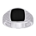 925 Sterling Silver Mens Black Enameled Square Head Fashion Ring
