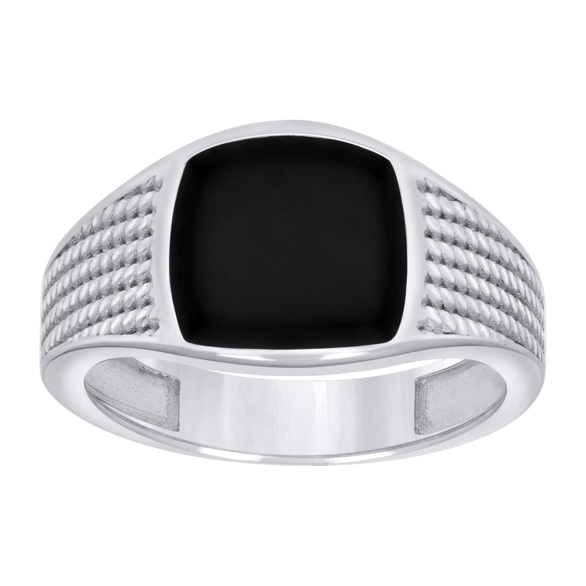 925 Sterling Silver Mens Black Enameled Square Head Fashion Ring