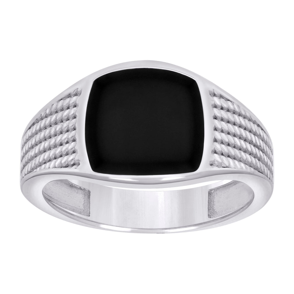 925 Sterling Silver Mens Black Enameled Square Head Fashion Ring Size 11