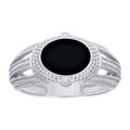 925 Sterling Silver Mens Black Enameled Oval Head Fashion Ring