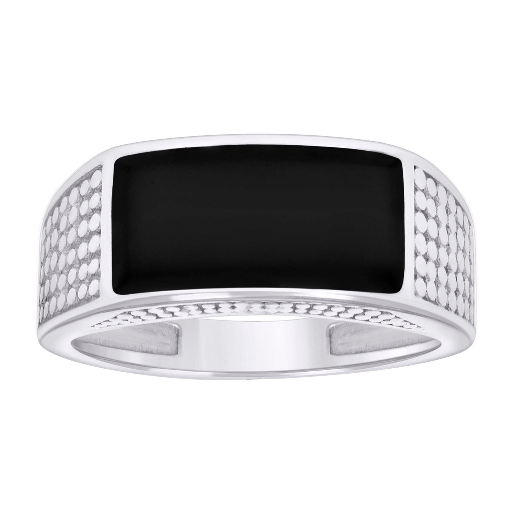 925 Sterling Silver Mens Black Enameled Fashion Ring