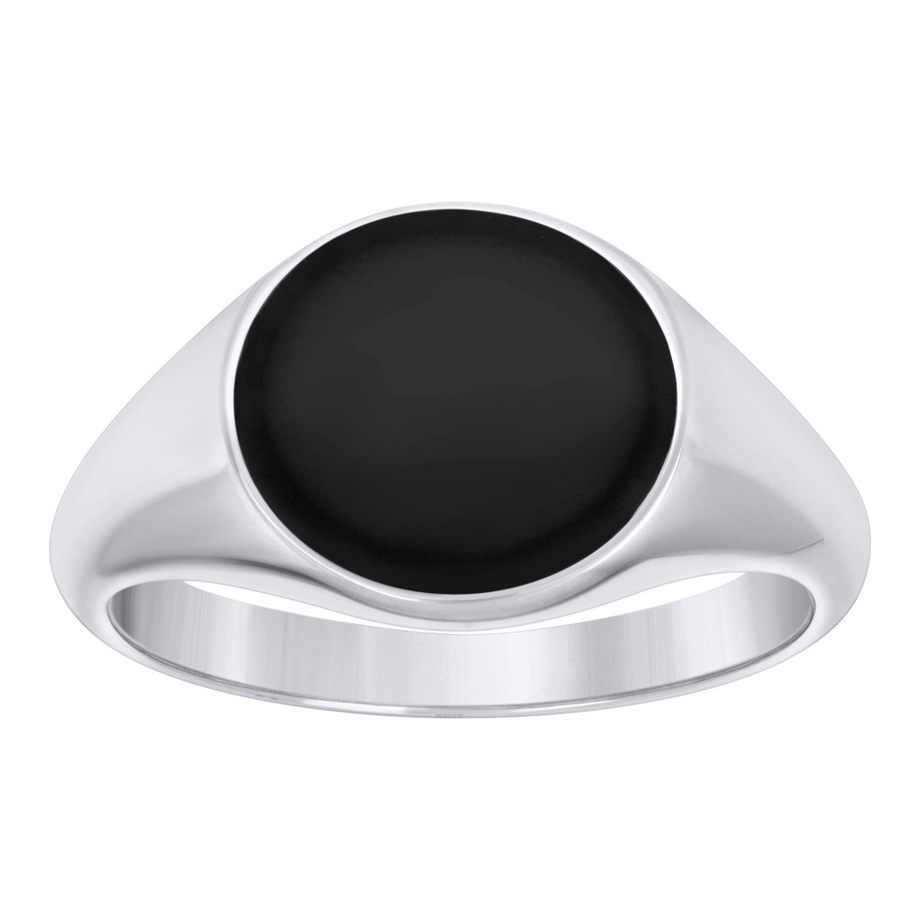 925 Sterling Silver Mens Black Enameled Fashion Ring