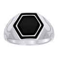 925 Sterling Silver Mens Black Enameled Octagon Head Fashion Ring Size 8