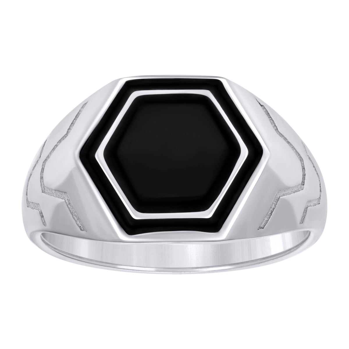 925 Sterling Silver Mens Black Enameled Octagon Head Fashion Ring Size 8