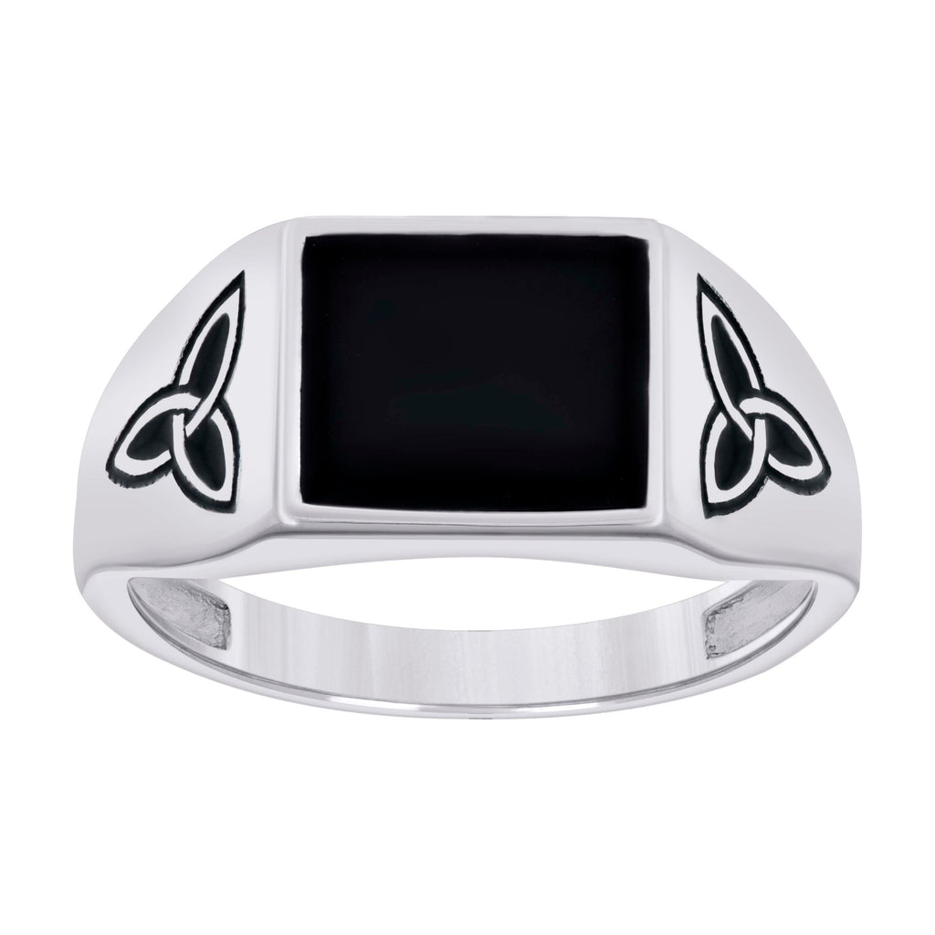 925 Sterling Silver Mens Black Enameled Square Head Fashion Ring Size 10