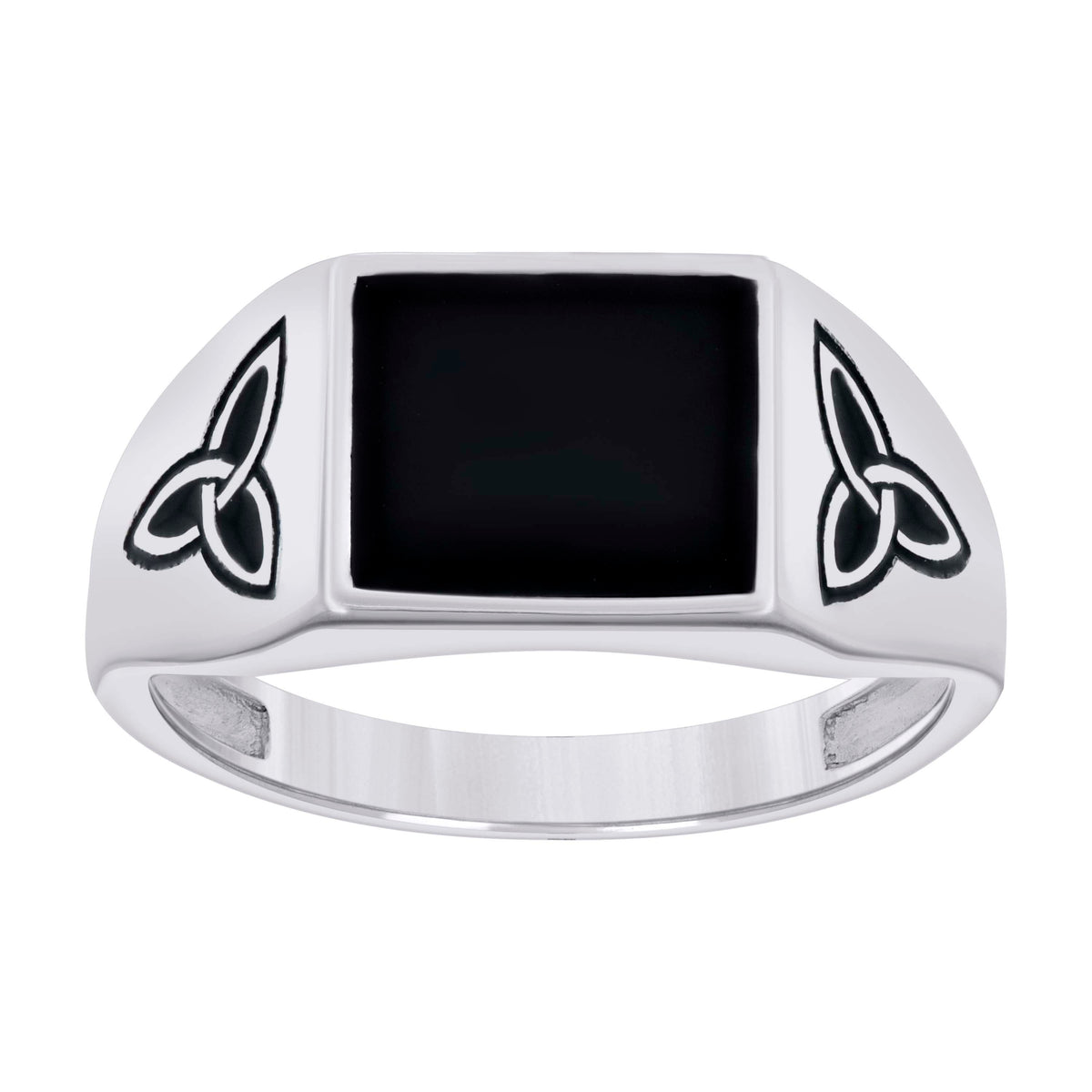 925 Sterling Silver Mens Black Enameled Square Head Fashion Ring Size 10