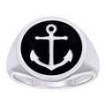 925 Sterling Silver Mens Black Enameled Anchor Nautical Fashion Ring