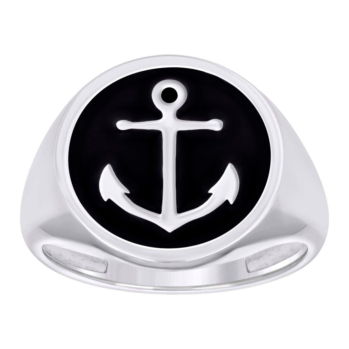 925 Sterling Silver Mens Black Enameled Anchor Nautical Fashion Ring