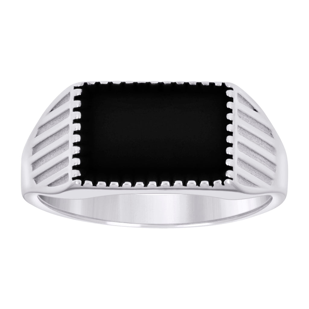 925 Sterling Silver Mens Black Enameled Fashion Ring
