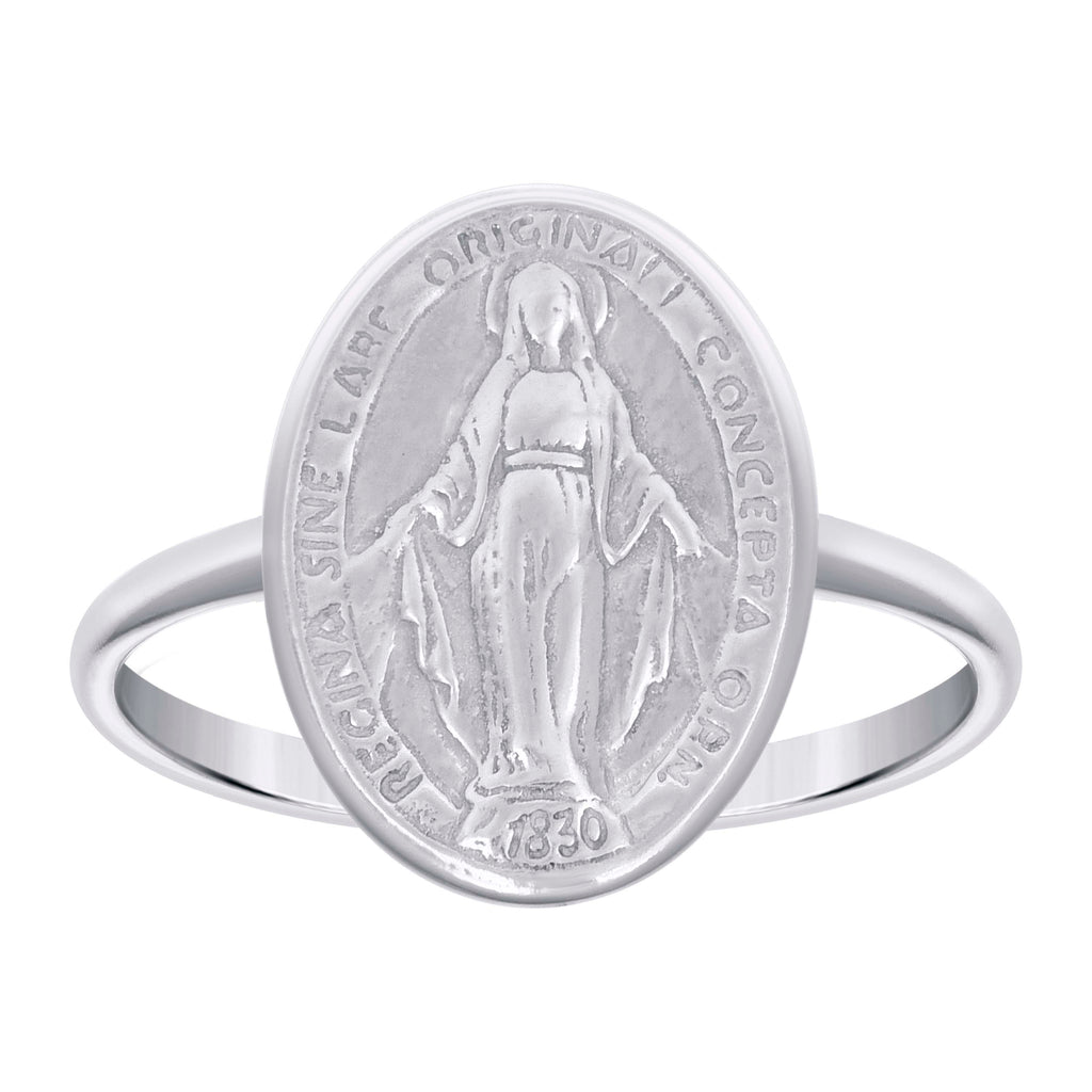 925 Sterling Silver Unisex Miraculous Medal Religious Ring
