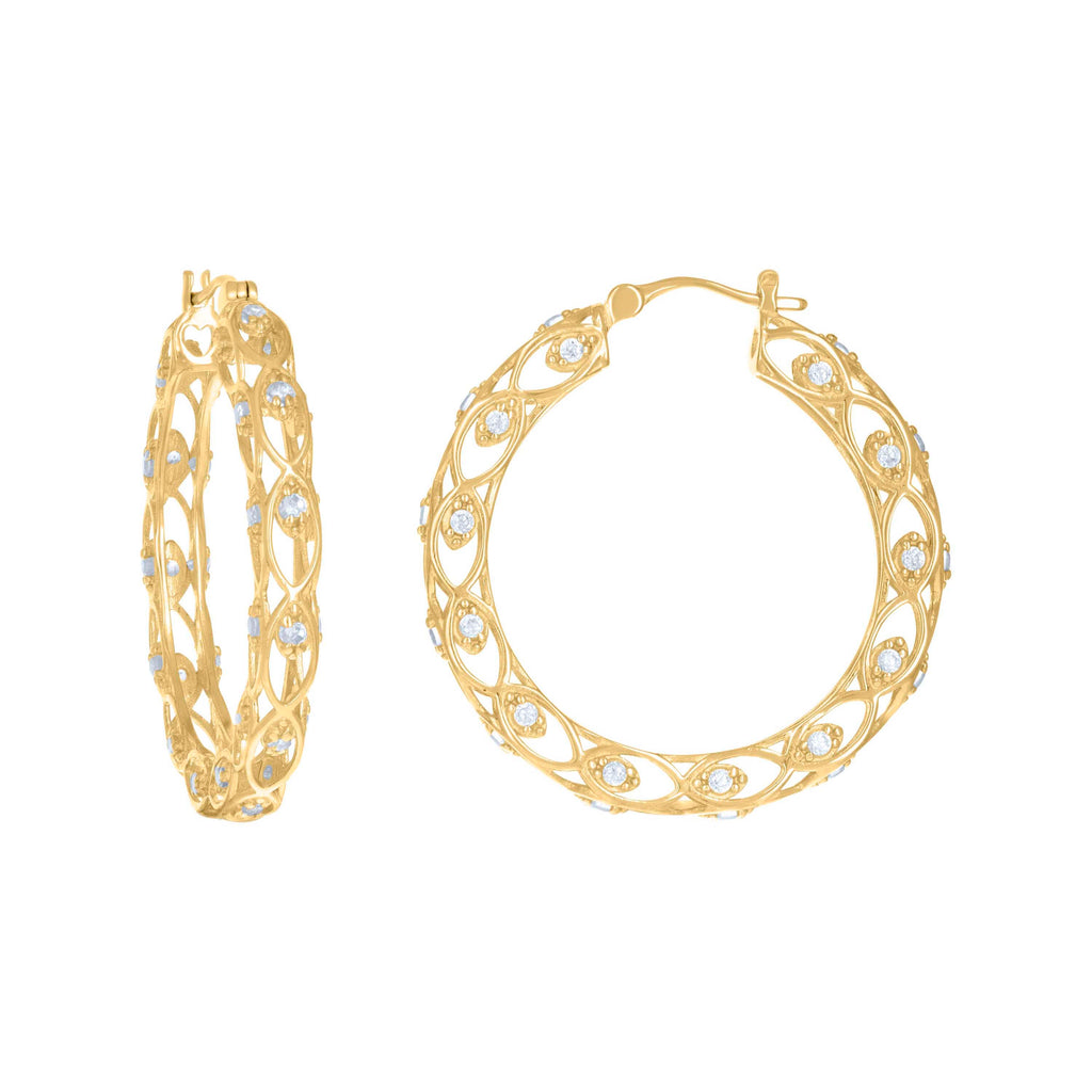 10K Yellow Gold Womens Cubic-Zirconia Vintage Fashion Hoop Earrings