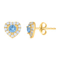 10K Yellow Gold Womens Aqua Blue White Cubic-Zirconia Heart Stud Earrings