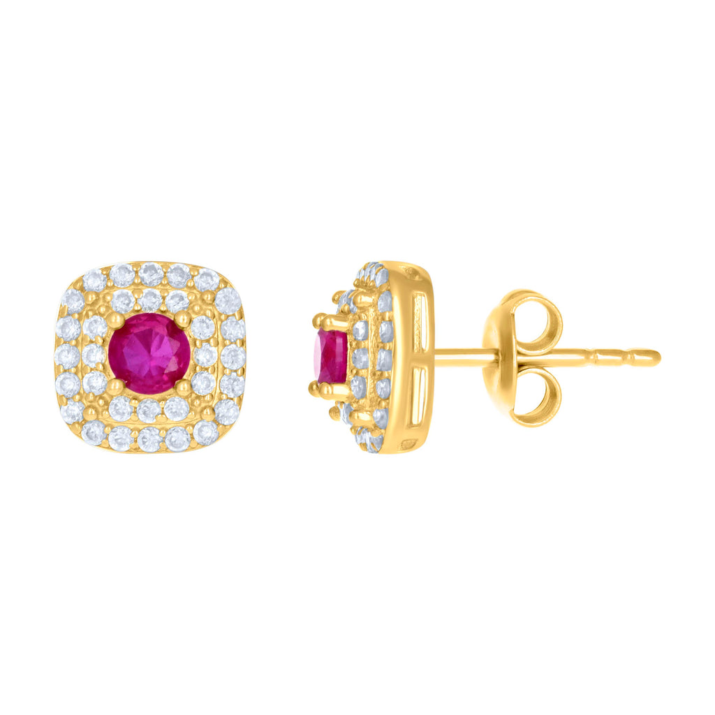 10K Yellow Gold Womens Red White Cubic-Zirconia Square Fashion Stud Earrings