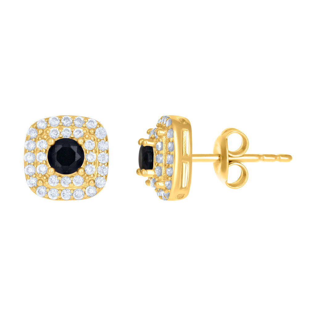 10K Yellow Gold Womens Black White Cubic-Zirconia Square Fashion Stud Earrings