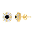 10K Yellow Gold Womens Black White Cubic-Zirconia Square Fashion Stud Earrings