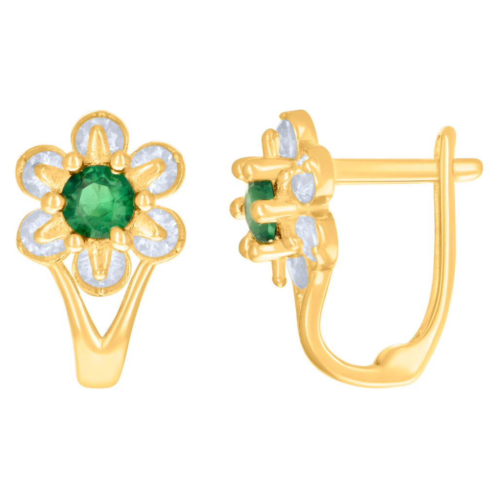10K Yellow Gold Womens Green White Cubic-Zirconia Flower Fashion Latch Back Earrings