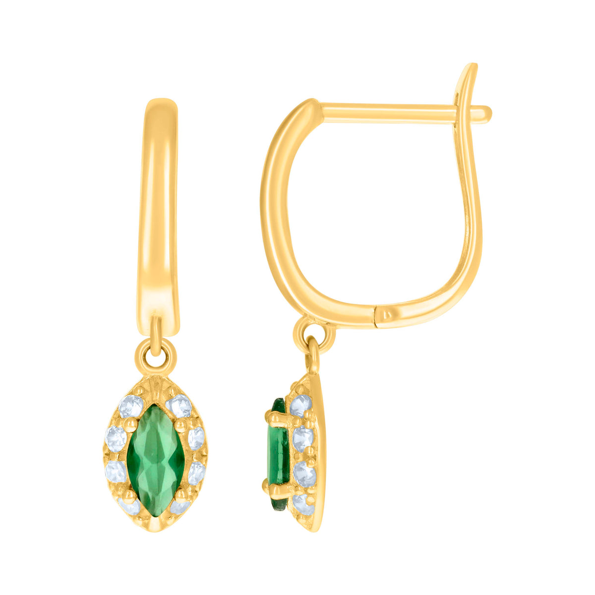 10K Yellow Gold Womens Green White Marquise Round Cubic-Zirconia Fashion Latch Back Earrings
