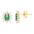 10K Yellow Gold Womens Green White Oval Round Cubic-Zirconia Flower Fashion Stud Earrings