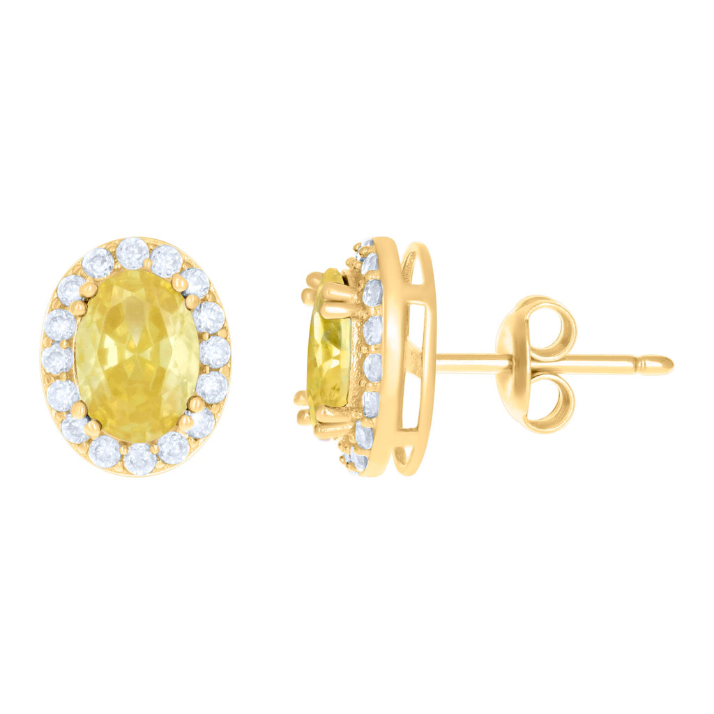 10K Yellow Gold Womens Yellow White Oval Round Cubic-Zirconia Oval Fashion Stud Earrings