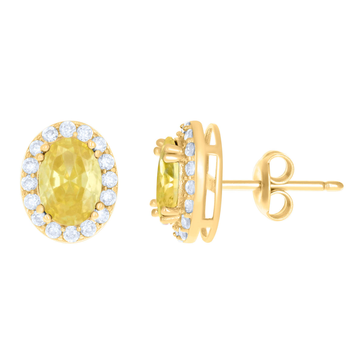 10K Yellow Gold Womens Yellow White Oval Round Cubic-Zirconia Oval Fashion Stud Earrings
