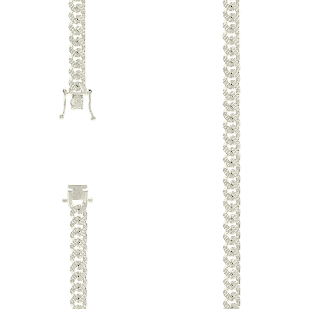 925 Silver Solid Miami Cuban Pyramid Chain Silver 7mm