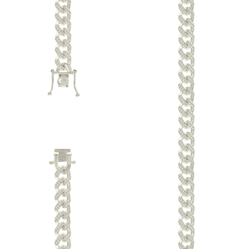925 Silver Solid Miami Cuban Pyramid Chain Silver 8.4-20"