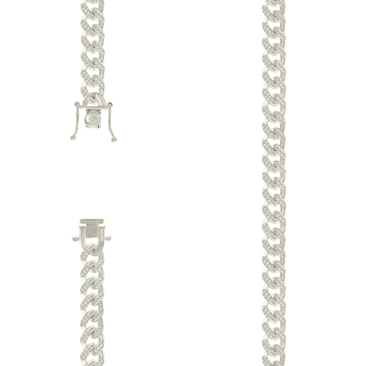 925 Silver Solid Miami Cuban Pyramid Chain Silver 8.4mm-24"