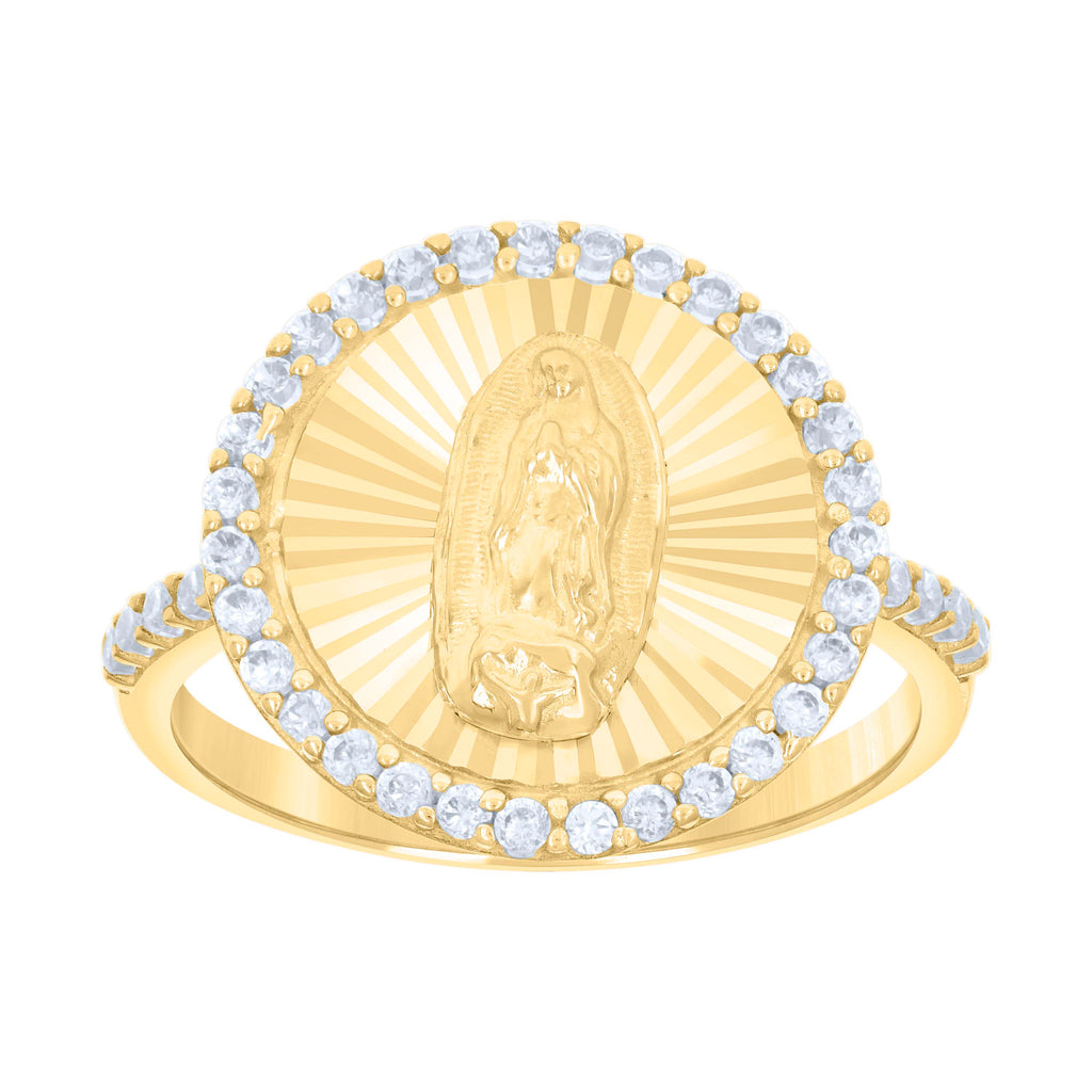 10K Yellow Gold Womens Cubic-Zirconia St. Jude Saints Religious Ring