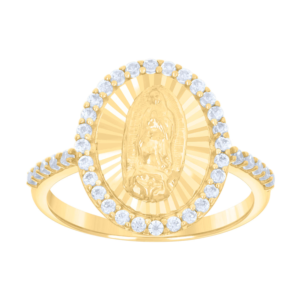 10K Yellow Gold Womens Cubic-Zirconia St. Jude Saints Religious Ring