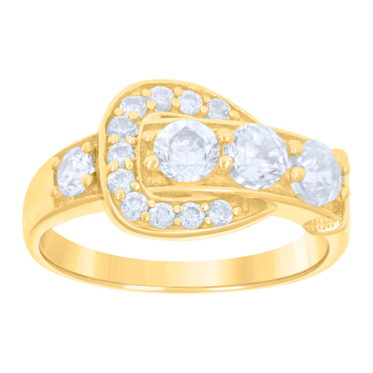 10K Yellow Gold Baby Cubic-Zirconia Buckle Fashion Ring